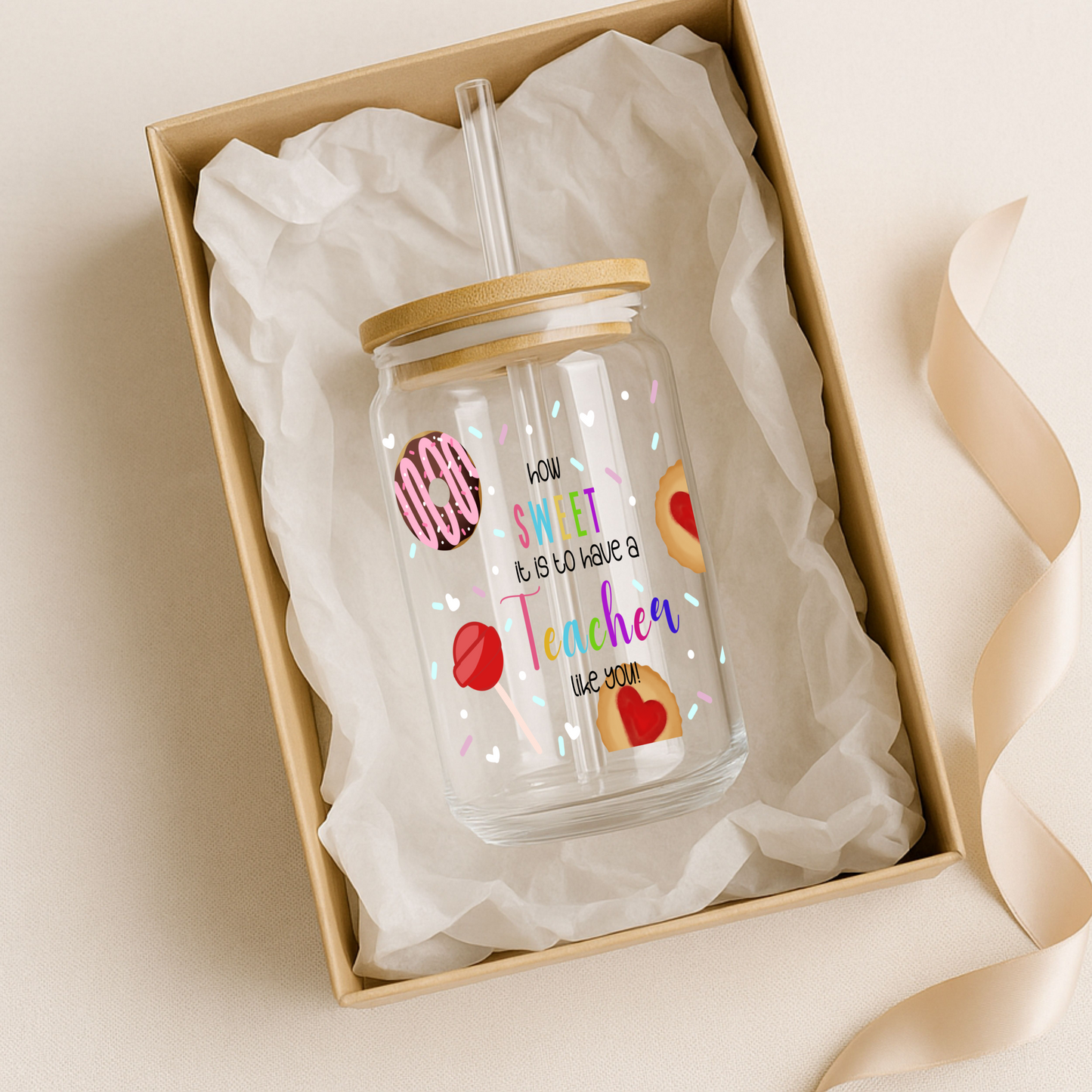 Sweet Teacher UV DTF Transfer | Glass Can Wrap Transfer Only