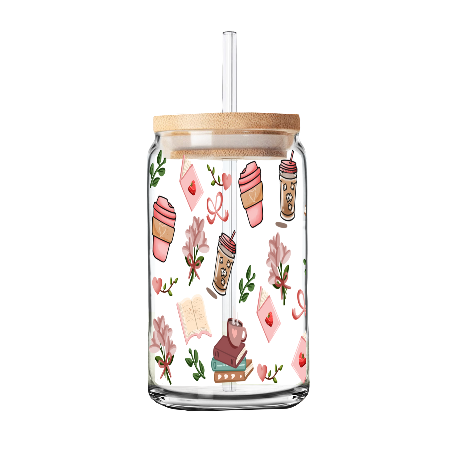Books and Coffee UV DTF Transfer | Glass Can Wrap Transfer Only