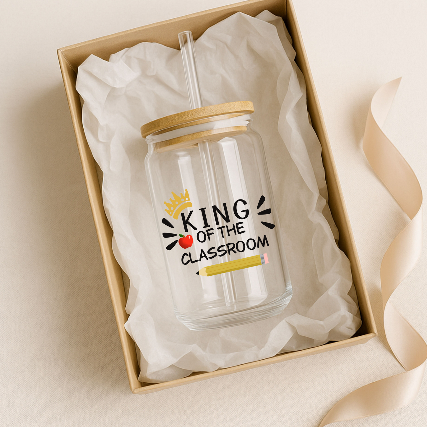 King of the Classroom | Teacher Gift | Glass Can Tumbler | Libby Glass