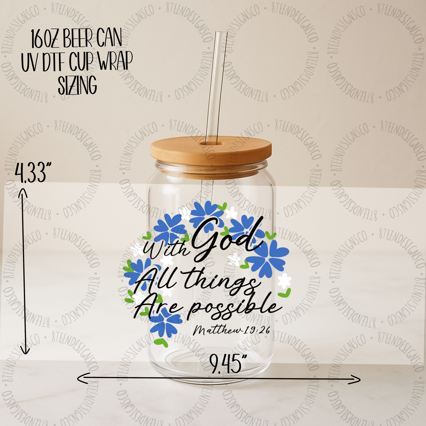With God all Things are Possible | Glass Can UV DTF Transfer Wrap