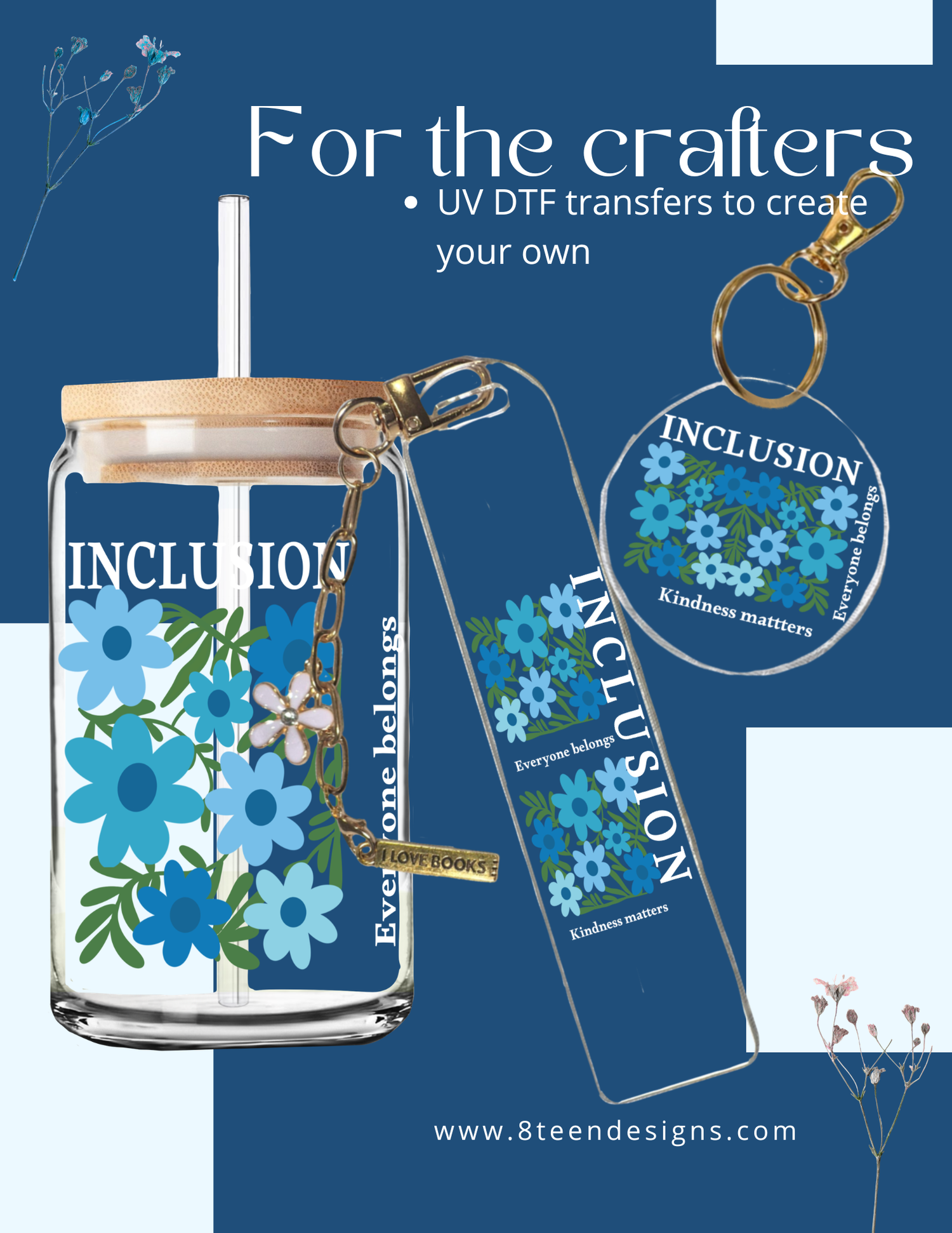 🩵 Autism Awareness Collection | UV DTF Glass, Bookmark, Keychain Bundle