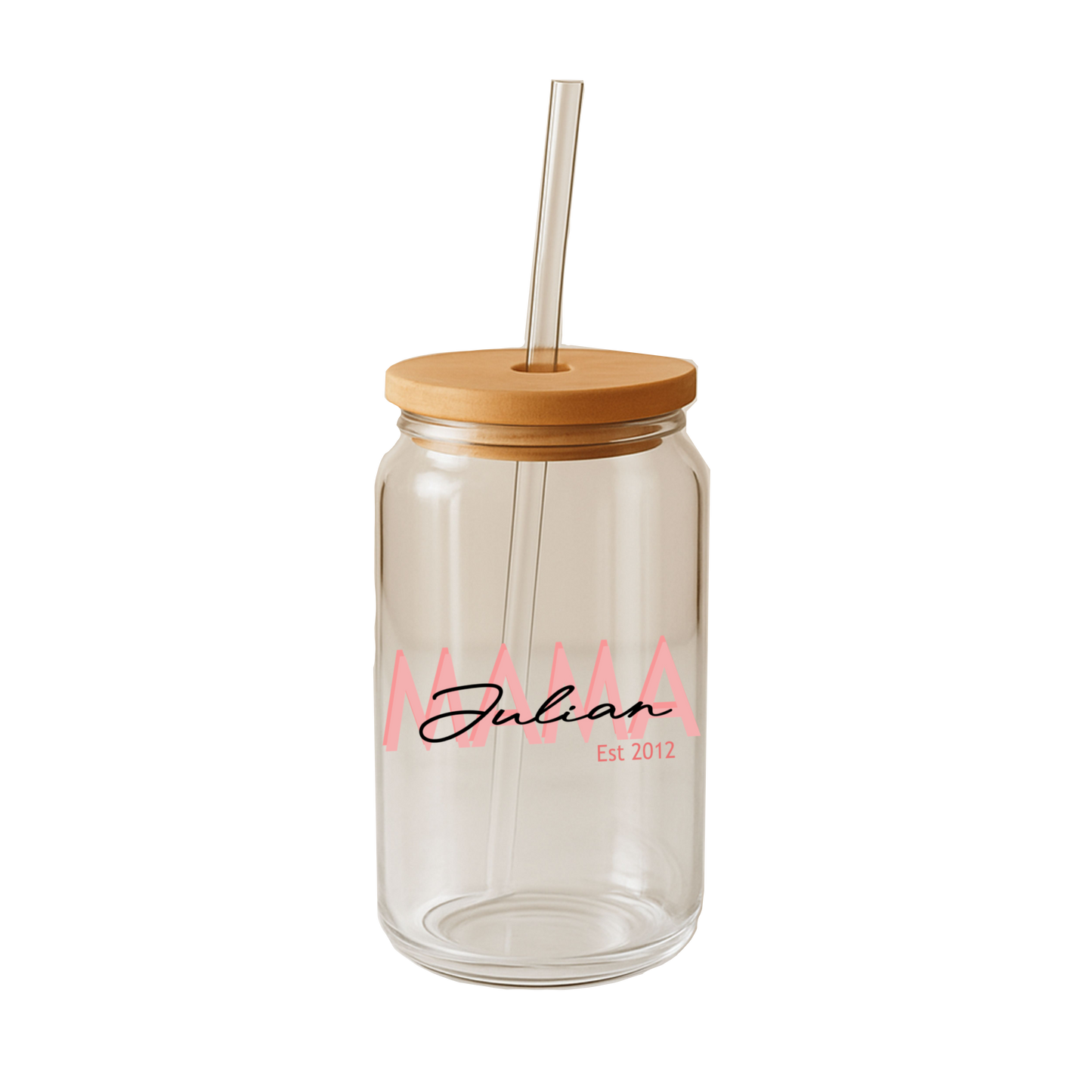 Glass Can Tumbler | Personalized Custom Name Cup with Bamboo Lid & Straw | Aesthetic Drink-ware Gift