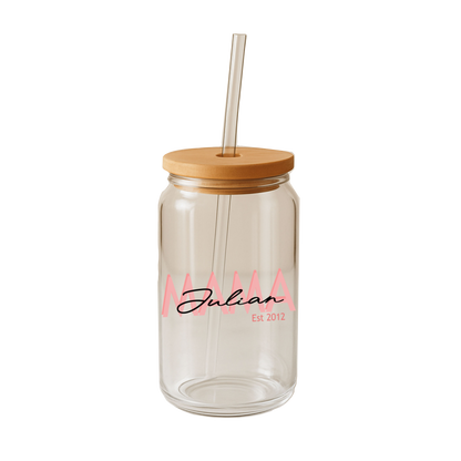 Glass Can Tumbler | Personalized Custom Name Cup with Bamboo Lid & Straw | Aesthetic Drink-ware Gift