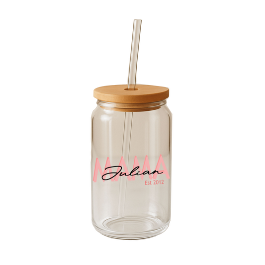 Glass Can Tumbler | Personalized Custom Name Cup with Bamboo Lid & Straw | Aesthetic Drink-ware Gift