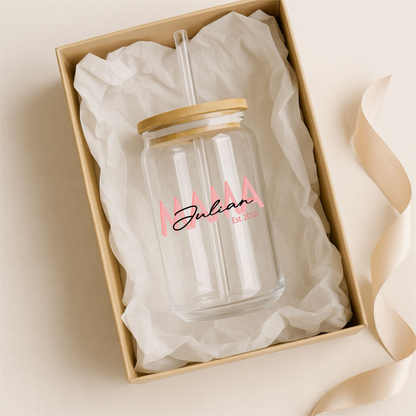 Glass Can Tumbler | Personalized Custom Name Cup with Bamboo Lid & Straw | Aesthetic Drink-ware Gift