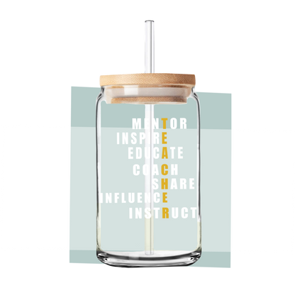 Teacher | Teacher Gift | Glass Can Tumbler | Libby Glass white lettering