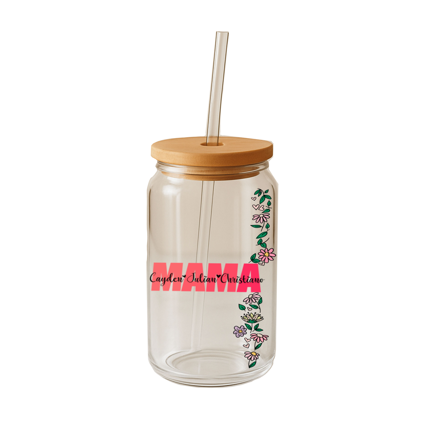 Glass Can Tumbler | Personalized Custom Name Cup with Bamboo Lid & Straw | Aesthetic Drink-ware Gift