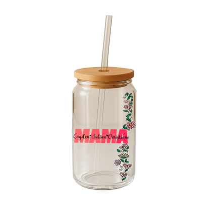 Glass Can Tumbler | Personalized Custom Name Cup with Bamboo Lid & Straw | Aesthetic Drink-ware Gift