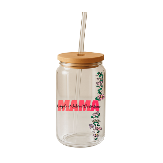 Glass Can Tumbler | Personalized Custom Name Cup with Bamboo Lid & Straw | Aesthetic Drink-ware Gift