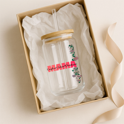 Glass Can Tumbler | Personalized Custom Name Cup with Bamboo Lid & Straw | Aesthetic Drink-ware Gift
