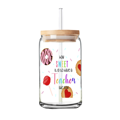 Sweet Teacher UV DTF Transfer | Glass Can Wrap Transfer Only