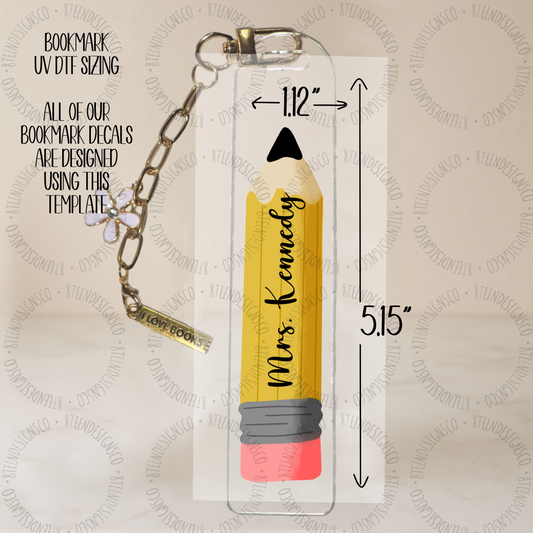 Pencil Name Bookmark  UV DTF Transfer | Bookmark Wrap Transfer Only