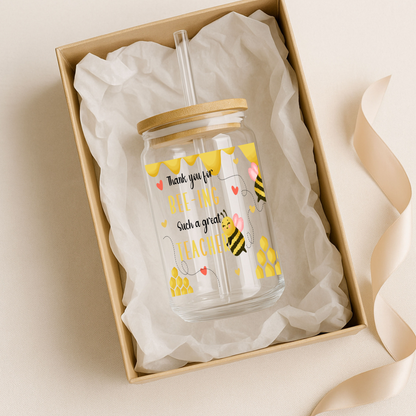 Bee Teacher | Teacher Gift | Glass Can Tumbler | Libby Glass