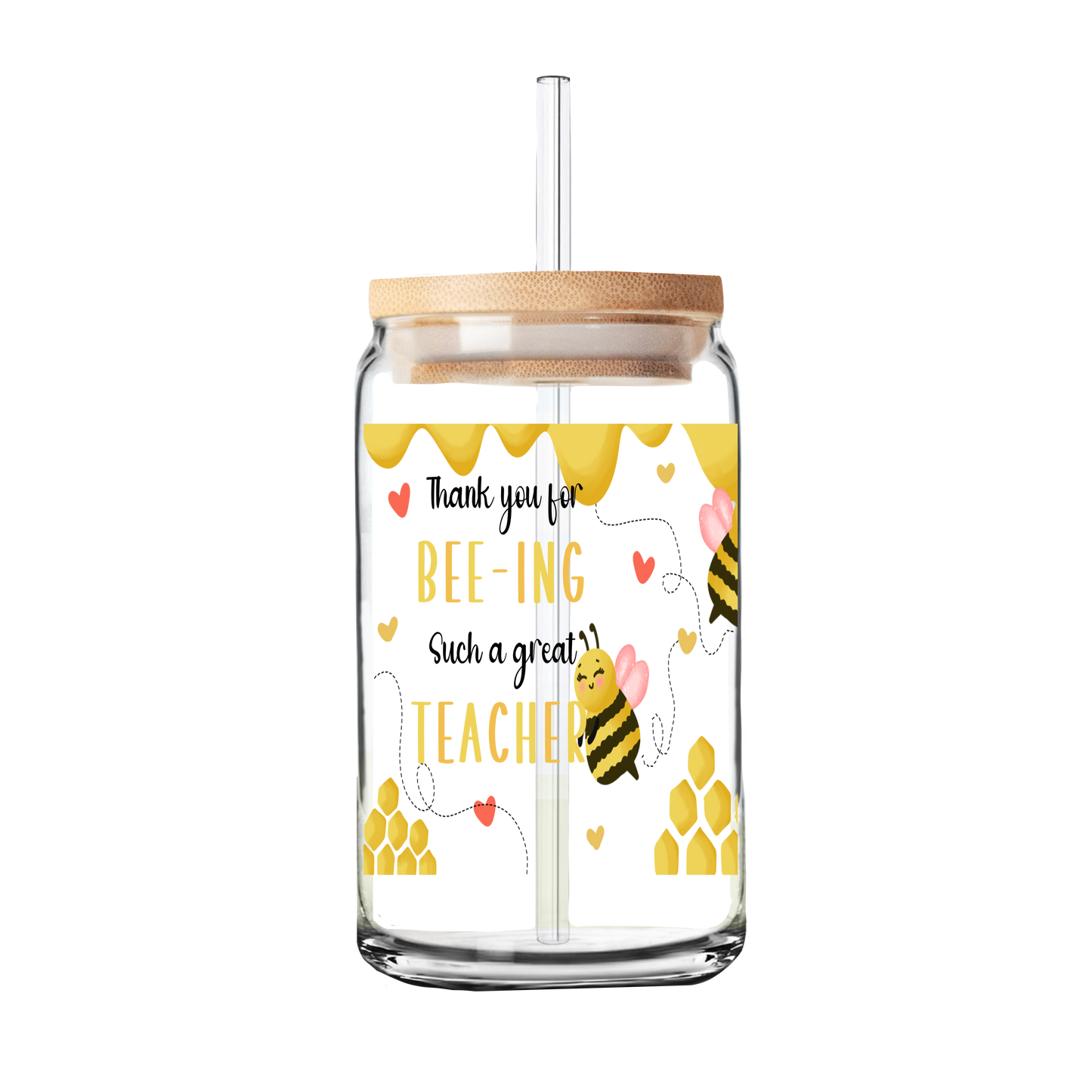 Bee Teacher | Teacher Gift | Glass Can Tumbler | Libby Glass