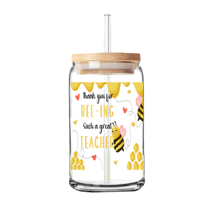 Bee Teacher | Teacher Gift | Glass Can Tumbler | Libby Glass
