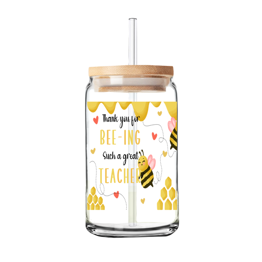 Bee Teacher | Teacher Gift | Glass Can Tumbler | Libby Glass