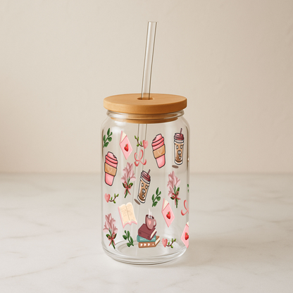 Coffee and Books Glass Tumbler | 16oz Glass Can