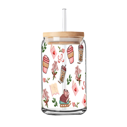 Coffee and Books Glass Tumbler | 16oz Glass Can