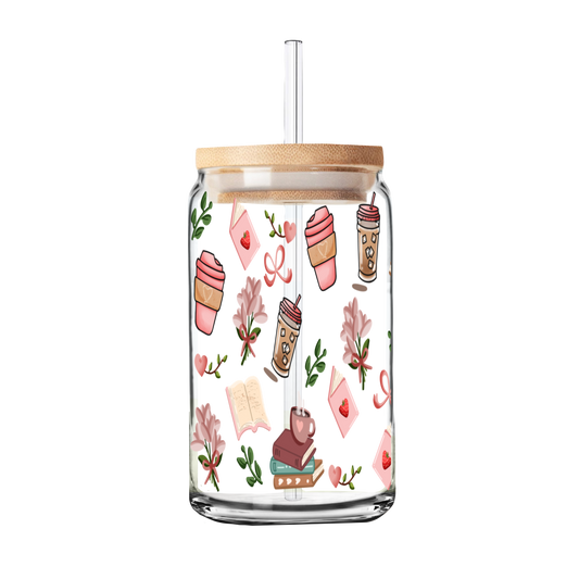 Coffee and Books Glass Tumbler | 16oz Glass Can