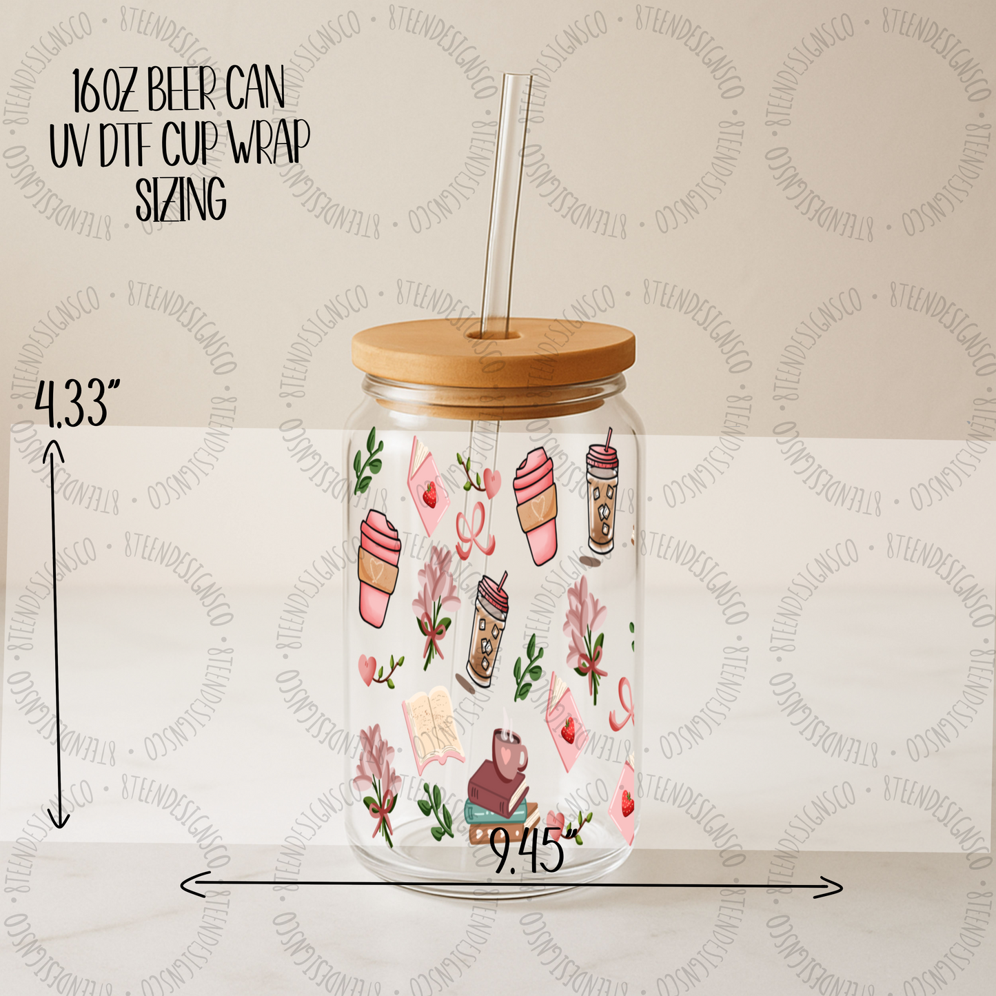 Books and Coffee UV DTF Transfer | Glass Can Wrap Transfer Only