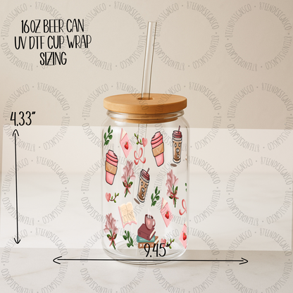 Books and Coffee UV DTF Transfer | Glass Can Wrap Transfer Only