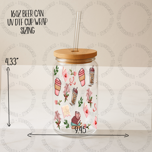 Books and Coffee UV DTF Transfer | Glass Can Wrap Transfer Only
