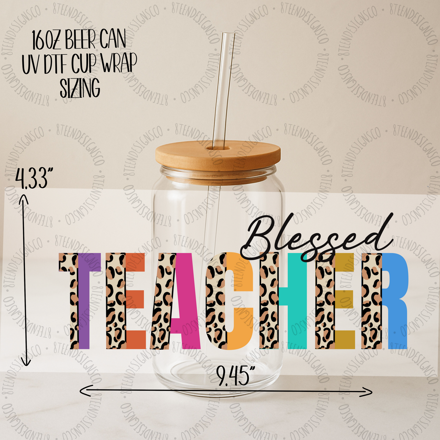 Blessed Teacher UV DTF Transfer | Glass Can Wrap Transfer Only