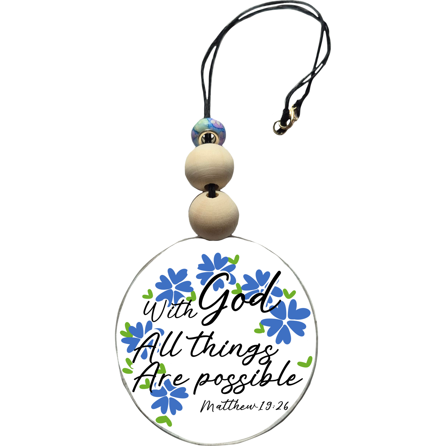 With God All Things Are Possible Car Charm | Rearview Mirror Hanging Accessory | Aesthetic Car Decor | Cute Gift for Her | Handmade Car Accessory