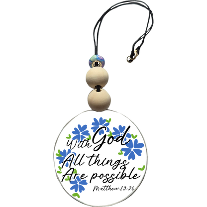 With God All Things Are Possible Car Charm | Rearview Mirror Hanging Accessory | Aesthetic Car Decor | Cute Gift for Her | Handmade Car Accessory