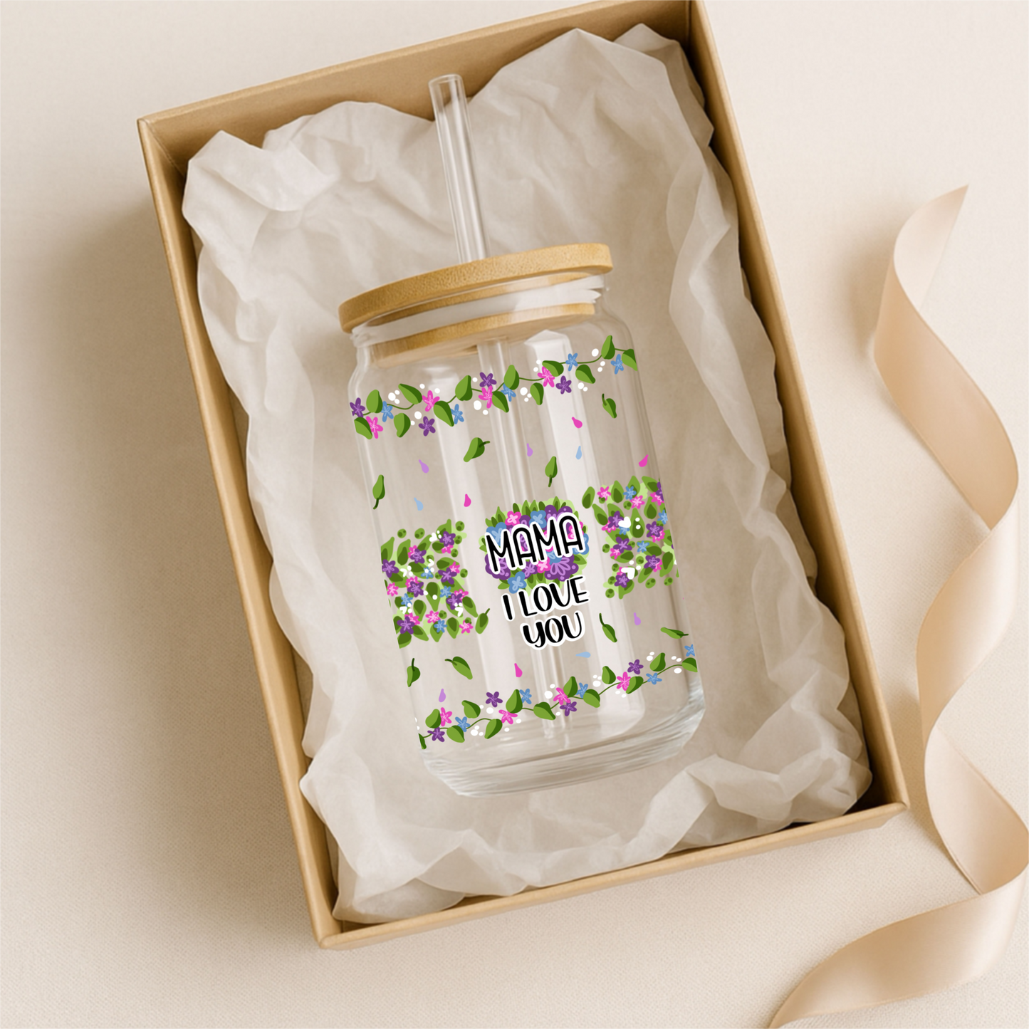 Mother’s Day Glass Can | Personalized Custom Name Tumbler Gift for Mom