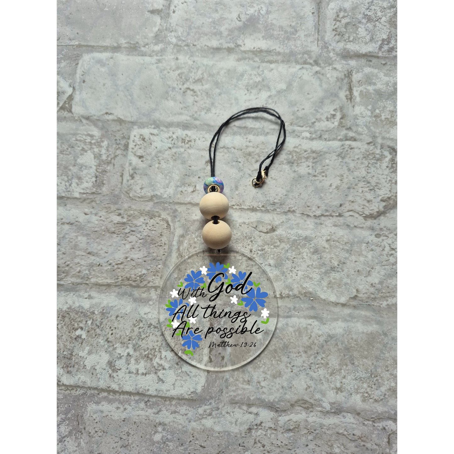 With God All Things Are Possible Car Charm | Rearview Mirror Hanging Accessory | Aesthetic Car Decor | Cute Gift for Her | Handmade Car Accessory