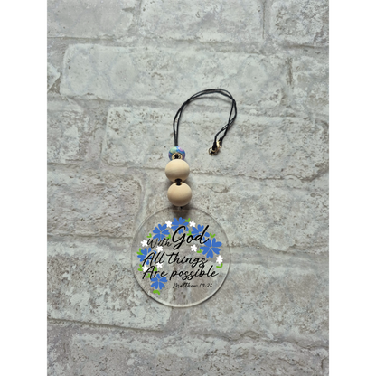 With God All Things Are Possible Car Charm | Rearview Mirror Hanging Accessory | Aesthetic Car Decor | Cute Gift for Her | Handmade Car Accessory