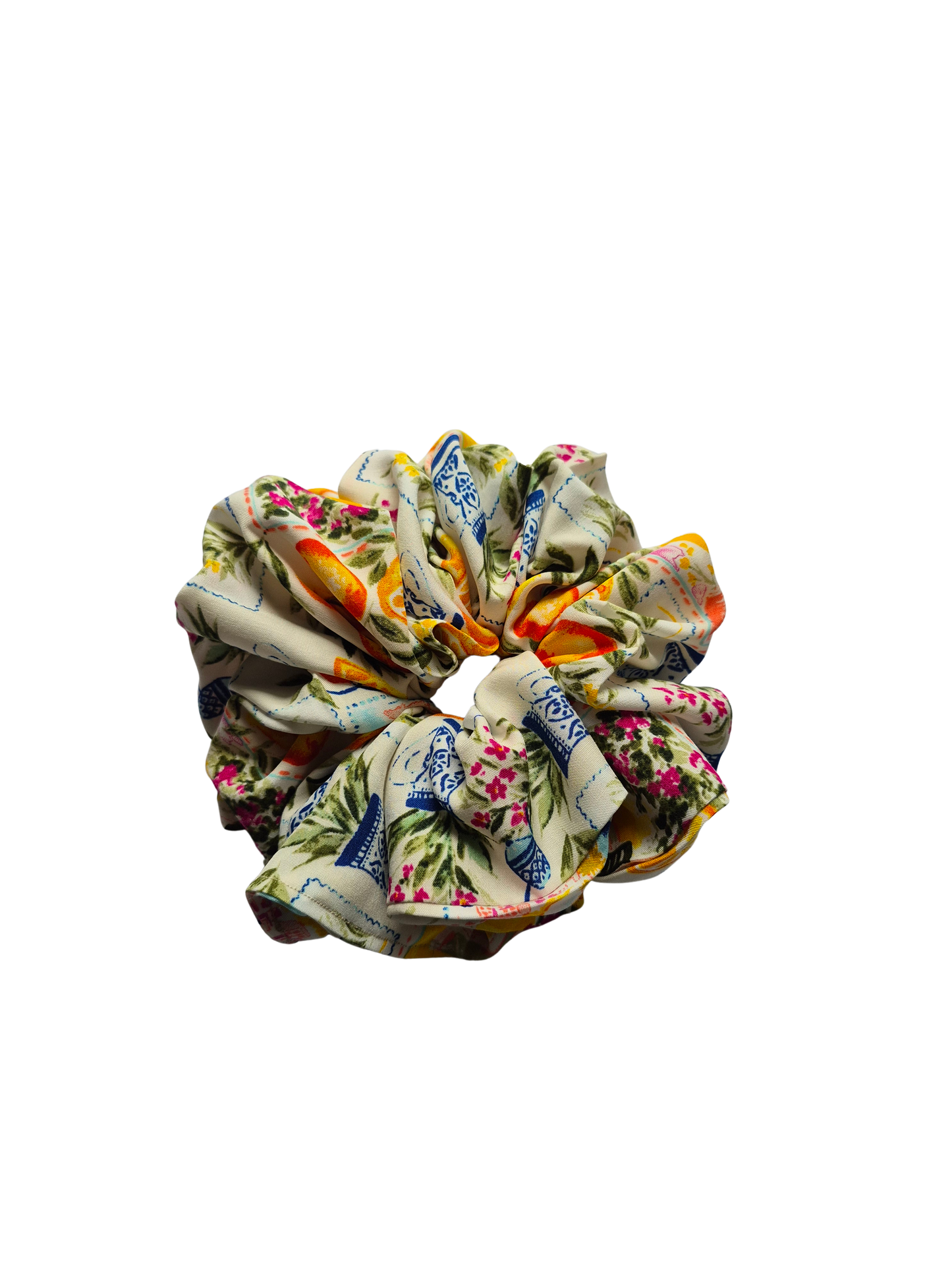 Luxe Kensington Market Scrunchie | Floral Fruit Scrunchie | Colourful Statement Hair Accessory