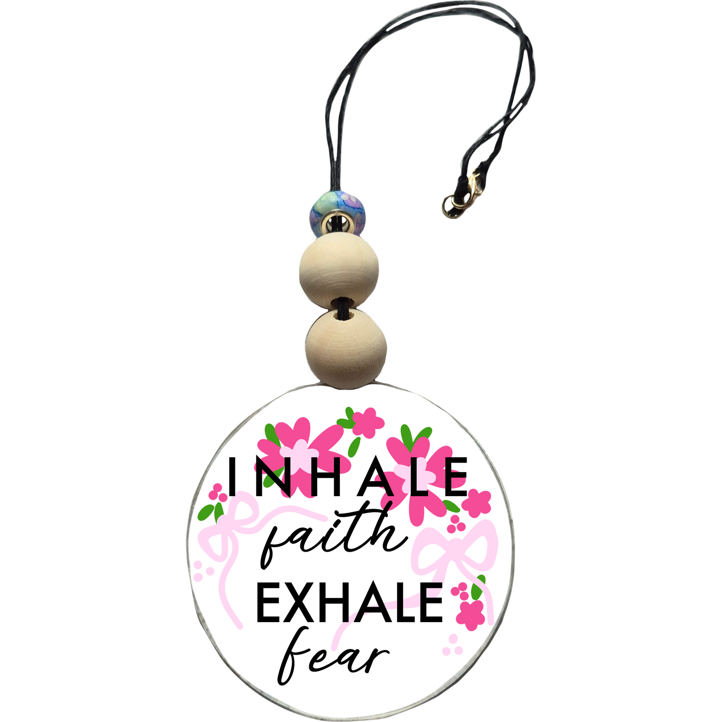 Inhale Faith Exhale Fear Car Charm | Rearview Mirror Hanging Accessory | Aesthetic Car Decor | Cute Gift for Her | Handmade Car Accessory