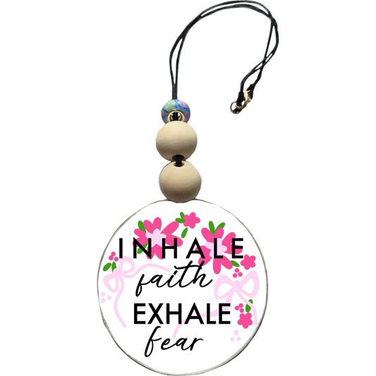 Inhale Faith Exhale Fear Car Charm | Rearview Mirror Hanging Accessory | Aesthetic Car Decor | Cute Gift for Her | Handmade Car Accessory