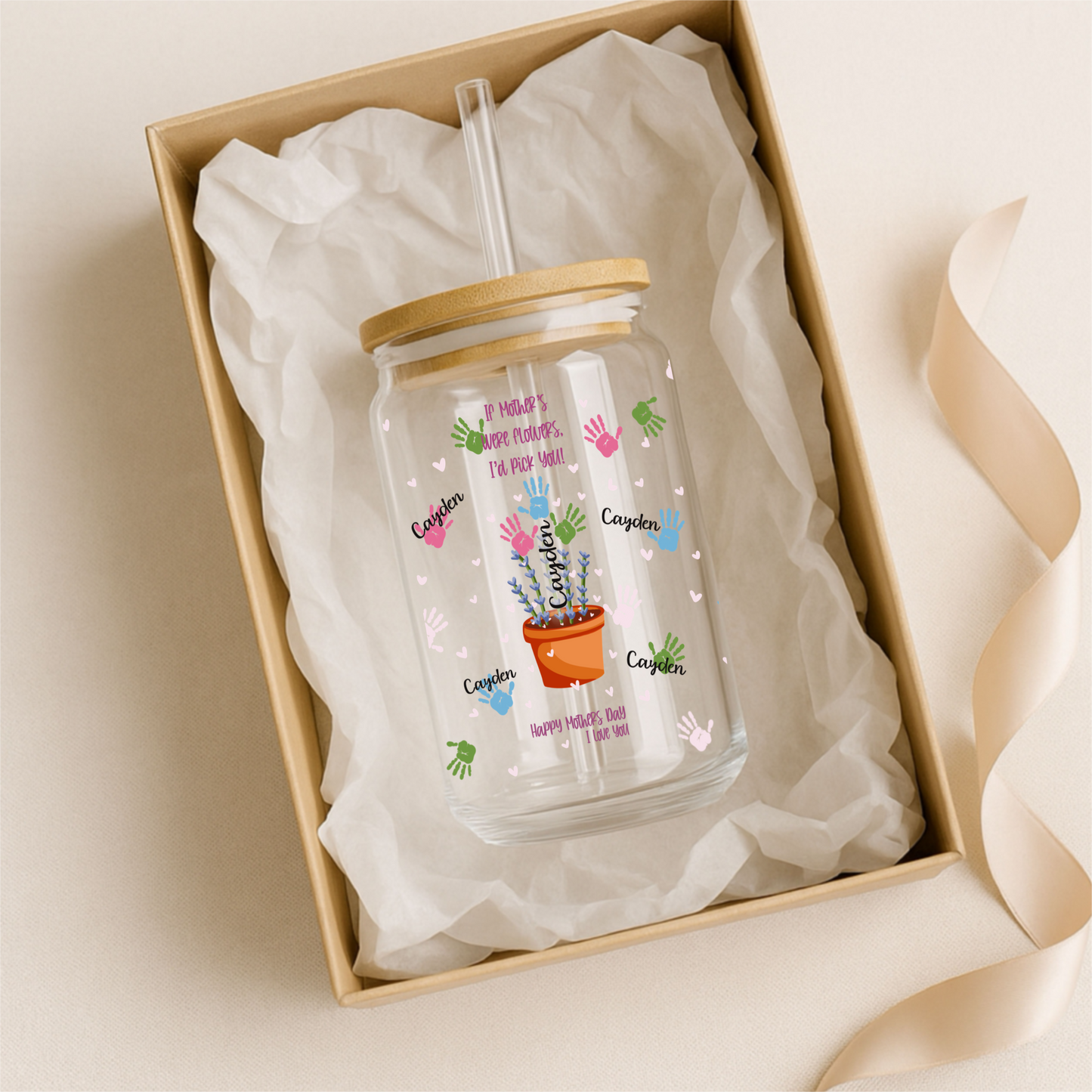 Glass Can Tumbler | Personalized Custom Name Cup with Bamboo Lid & Straw | Aesthetic Drink-ware Gift