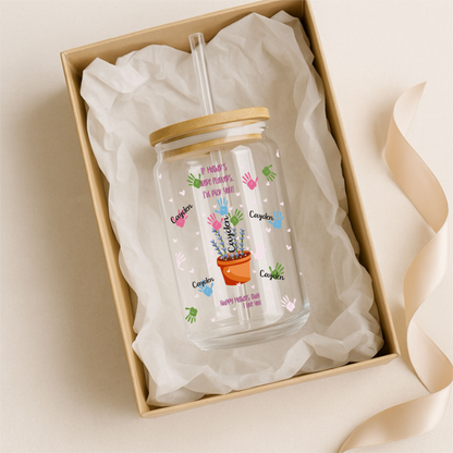 Glass Can Tumbler | Personalized Custom Name Cup with Bamboo Lid & Straw | Aesthetic Drink-ware Gift