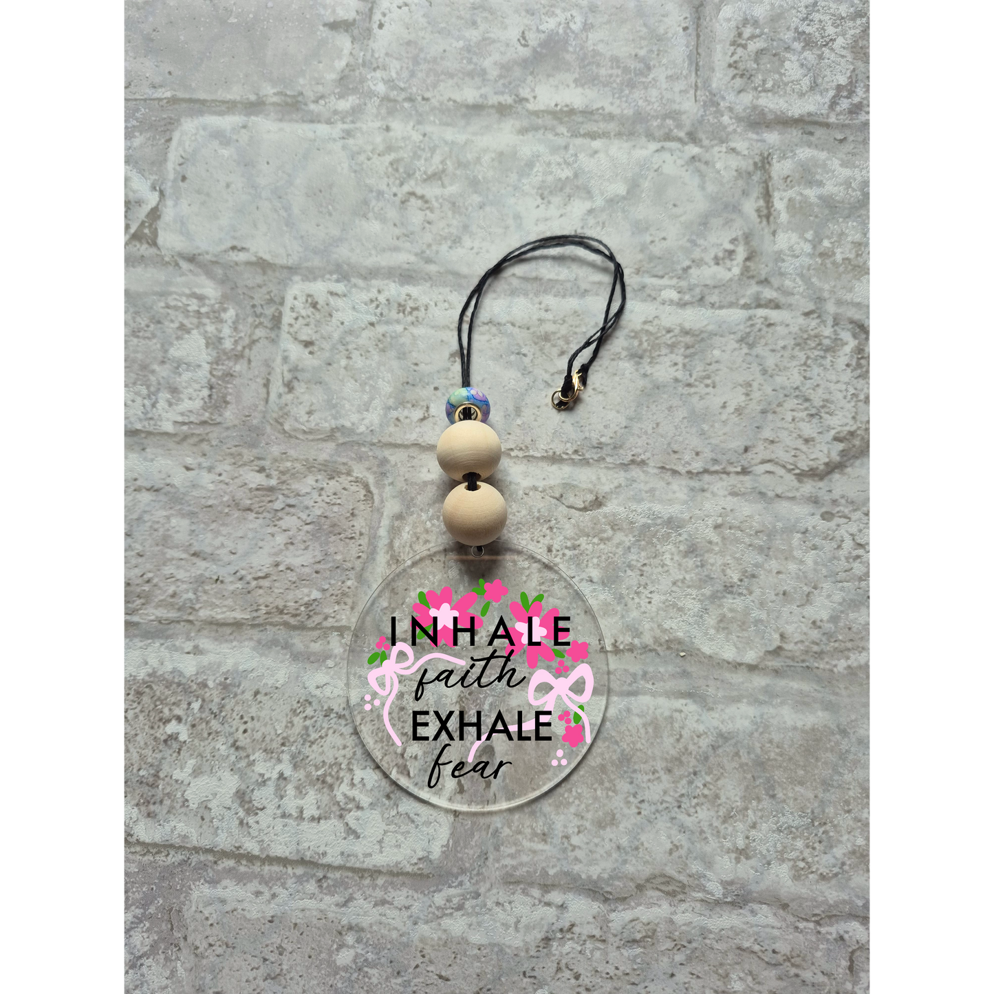 Inhale Faith Exhale Fear Car Charm | Rearview Mirror Hanging Accessory | Aesthetic Car Decor | Cute Gift for Her | Handmade Car Accessory