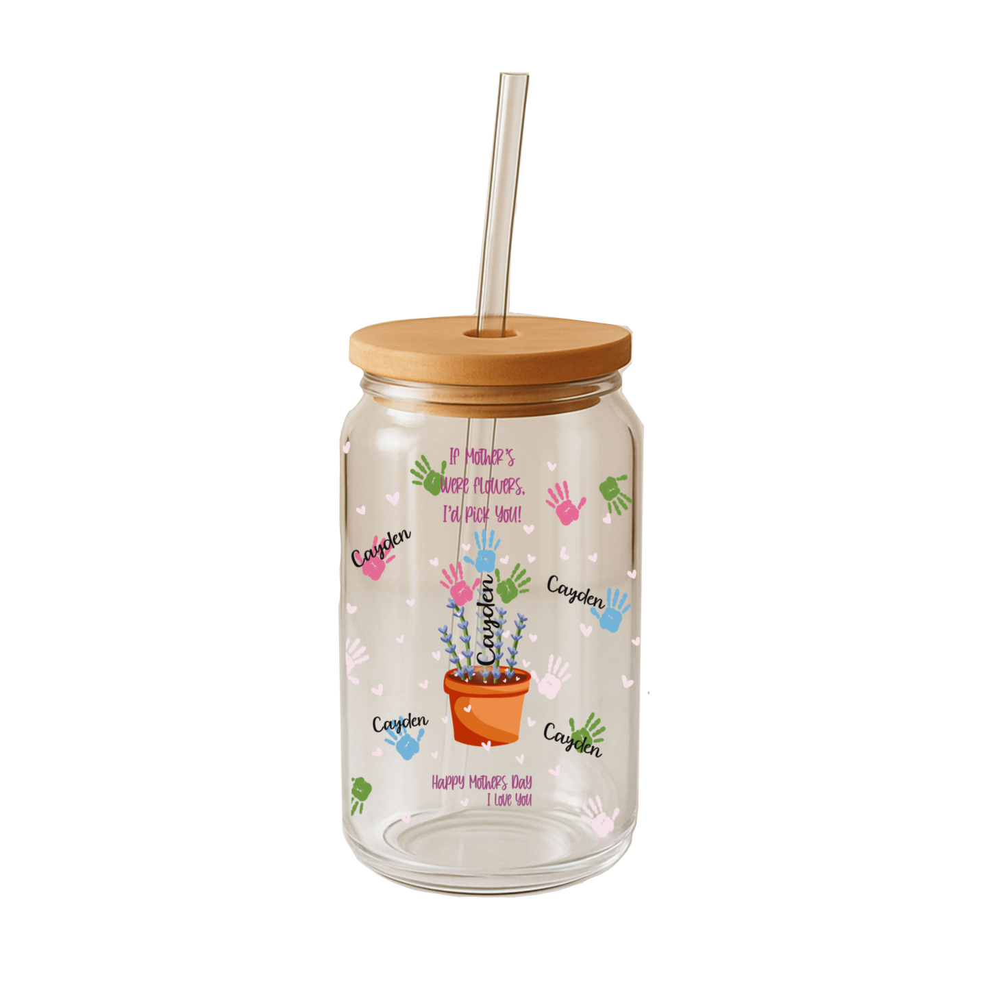 Glass Can Tumbler | Personalized Custom Name Cup with Bamboo Lid & Straw | Aesthetic Drink-ware Gift