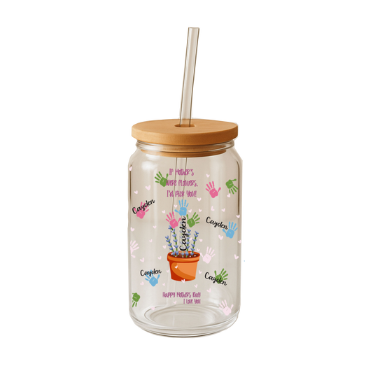 Glass Can Tumbler | Personalized Custom Name Cup with Bamboo Lid & Straw | Aesthetic Drink-ware Gift