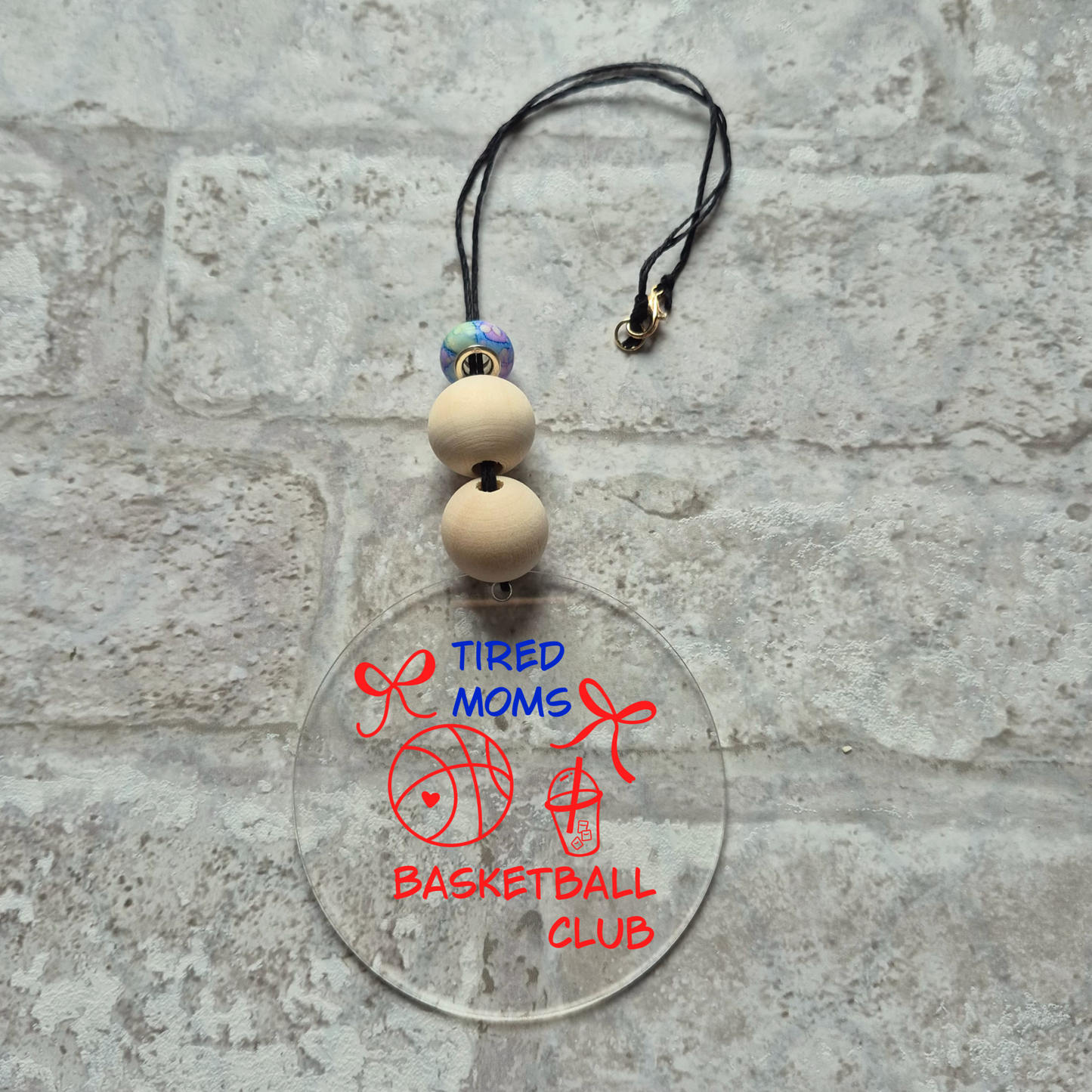 Tired Mom’s Basketball Club Car Charm | Rearview Mirror Hanging Accessory | Aesthetic Car Decor | Cute Gift for Her | Handmade Car Accessory