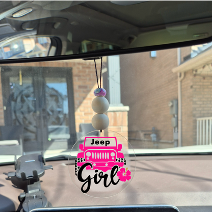 Jeep Girl Car Charm | Rearview Mirror Hanging Accessory | Aesthetic Car Decor | Cute Gift for Her | Handmade Car Accessory