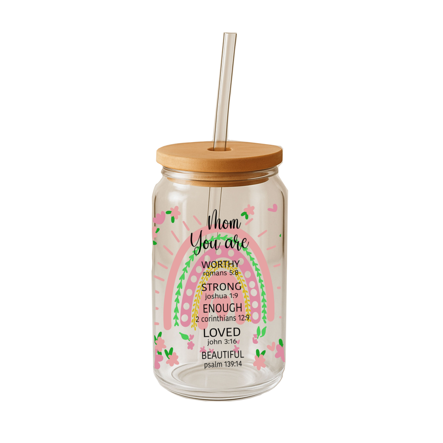 Glass Can Tumbler | Cup with Bamboo Lid & Straw | Aesthetic Drink-ware Gift