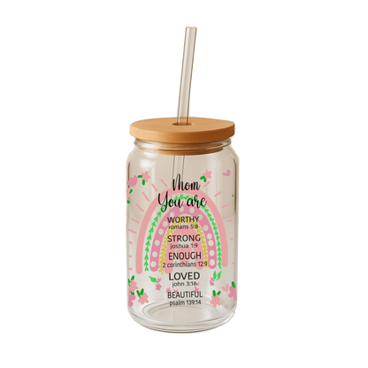 Glass Can Tumbler | Cup with Bamboo Lid & Straw | Aesthetic Drink-ware Gift