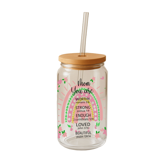 Glass Can Tumbler | Cup with Bamboo Lid & Straw | Aesthetic Drink-ware Gift
