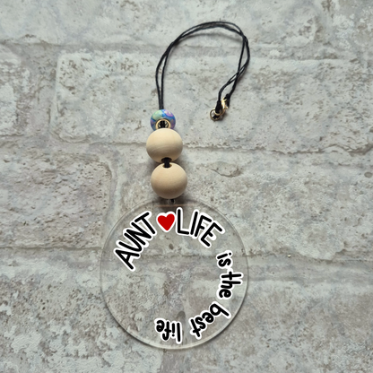 Aunt Life is the Best Life Car Charm | Rearview Mirror Hanging Accessory | Aesthetic Car Decor | Cute Gift for Her | Handmade Car Accessory