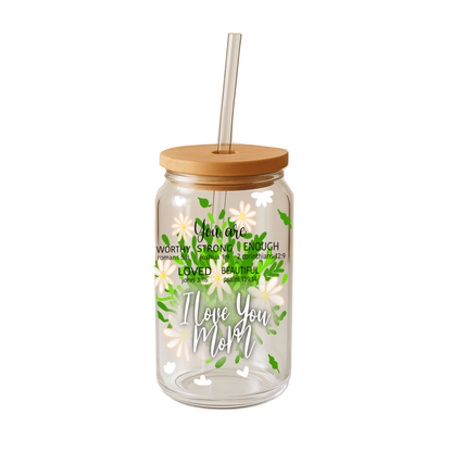 Glass Can Tumbler | Cup with Bamboo Lid & Straw | Aesthetic Drink-ware Gift
