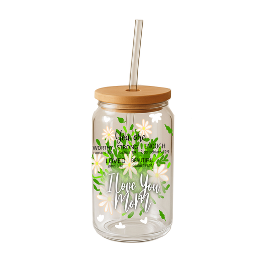 Glass Can Tumbler | Cup with Bamboo Lid & Straw | Aesthetic Drink-ware Gift