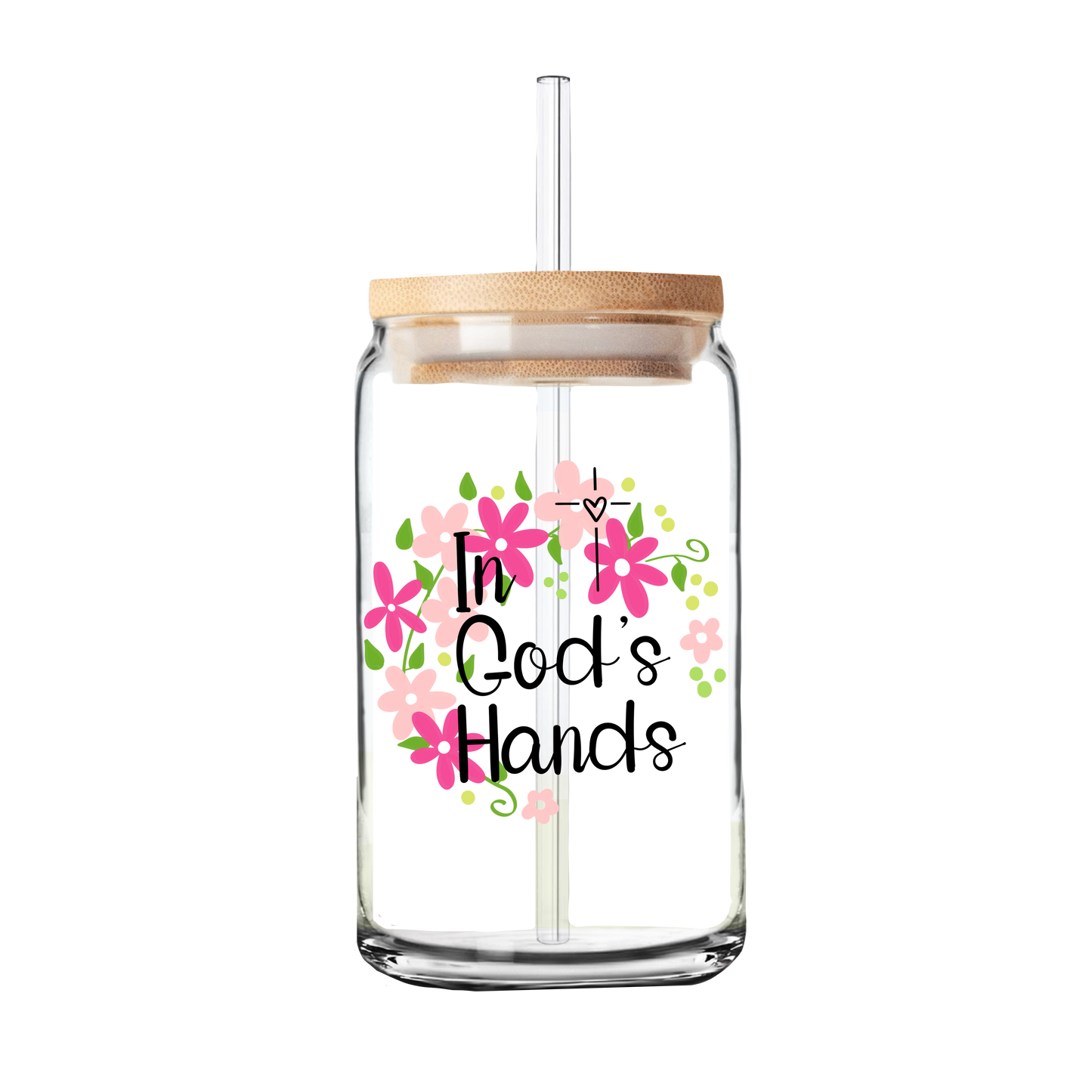 In God’s Hands Glass Tumbler | 16oz Glass Can