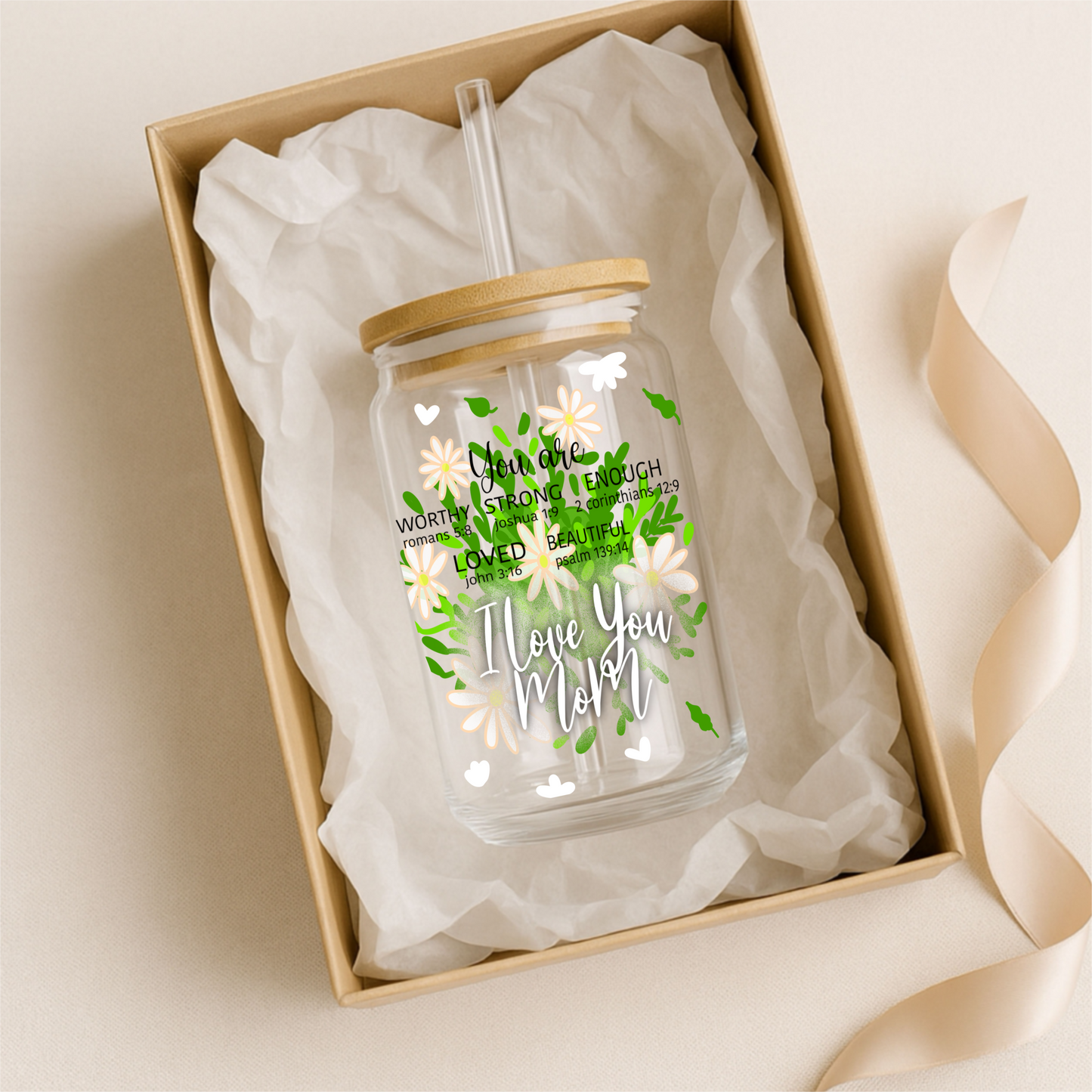 Glass Can Tumbler | Cup with Bamboo Lid & Straw | Aesthetic Drink-ware Gift